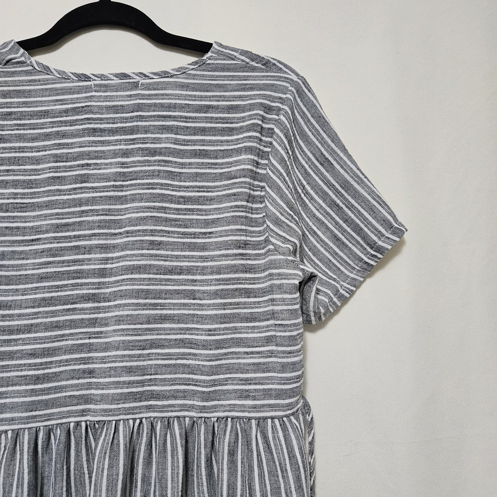 Espresso Shortsleeved A-line Dress Gray White Striped Pattern Button Sm Flaw - Picture 11 of 13